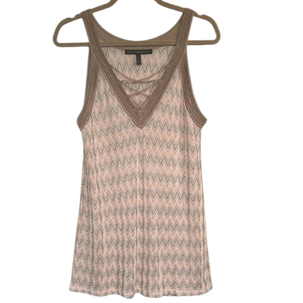 WHITE HOUSE BLACK MARKET Sleeveless Metallic Gold Peach Diamond Glitter Top Lrge
